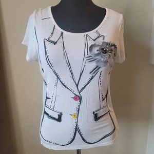 Alison Sheri Short-Sleeve T-Shirt w/ Blazer Detail & Real Stones Sz L NWOT